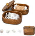 Walnut Wood Qtip Holder, Bathroom Canister for Cotton Swabs & Floss Picks