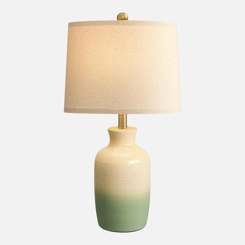 PoKat 24'' Farmhouse Living Room Lamp with Soft Ombre Finish, Modern Hand-Textured Table Lamps for Bedroom, Organic Bedside Lamps for Nightstand Office Guest Room Entryway Gift (Beige and Green)