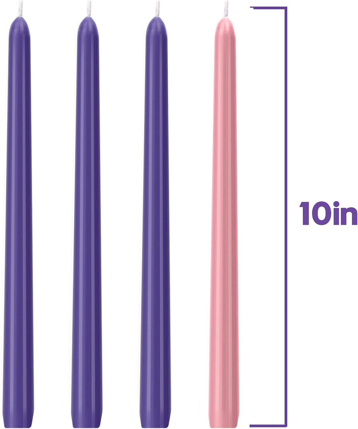 4 Pack Advent Candles Set - 10-Inch Dripless, Unscented, Smokeless, Long-Lasting Advent Tapered Candles for Christmas, Hand-Poured in Pink and Purple