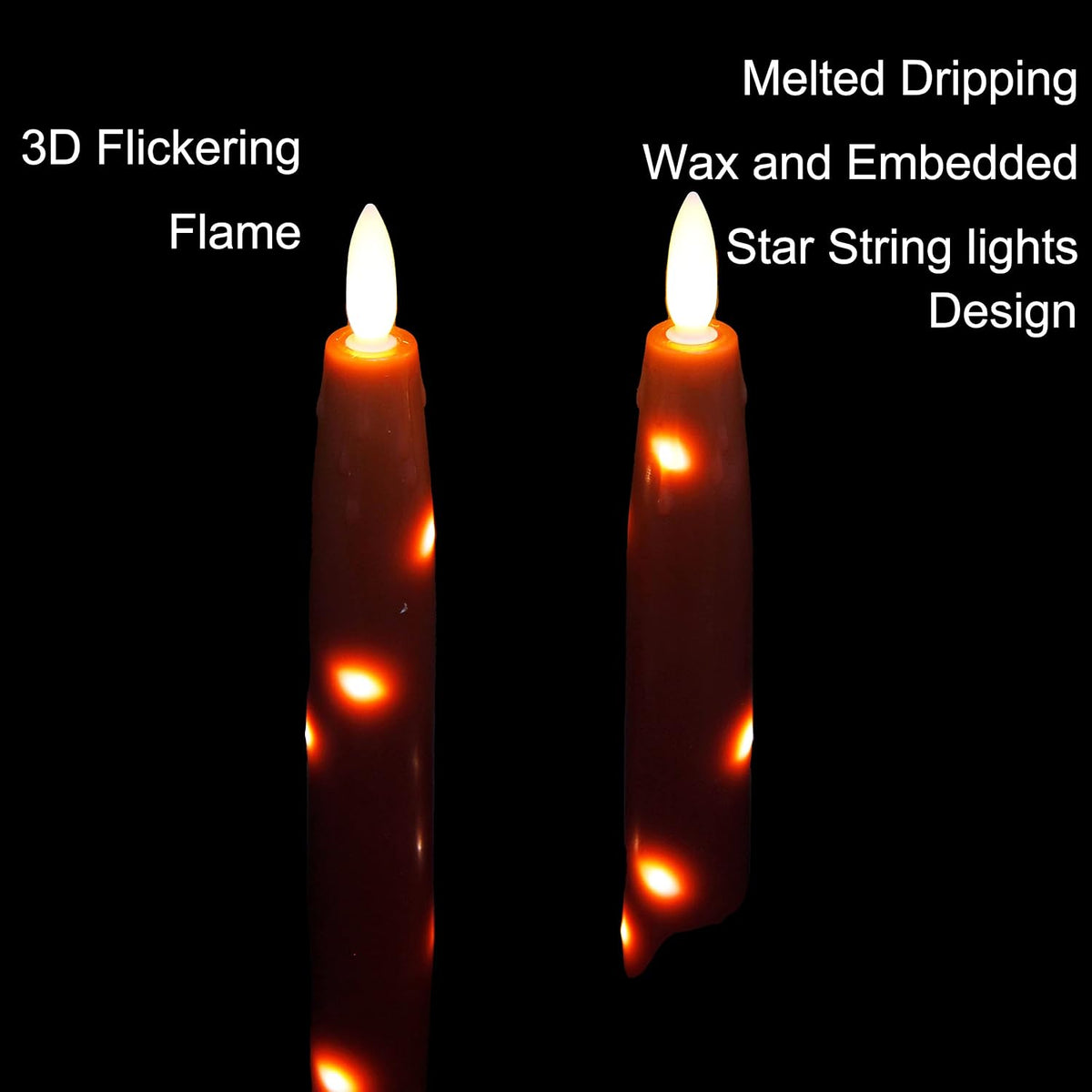 Flameless Flickering Taper Candles Battery Operated with Embedded String Lights, wtih Timer and Remote, LED Real Wax Tapered Dinner Candle Set of 2 (Red)