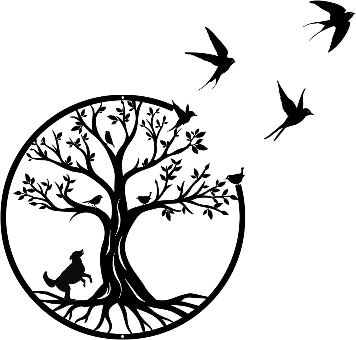 lyyochinn Tree of life metal wall art with 3 free flying birds wall decor,Outdoor Garden Porch Metal Birds Wall Hanging Sculpture for Father's Day Present or Housewarming Gift(13inch)