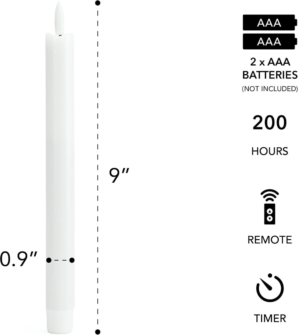 Arora Remote Control Flameless Taper Candles, S/2 3D Flickering Battery Operated LED Window Candles Encased with Real Wax to Light Up Your Home