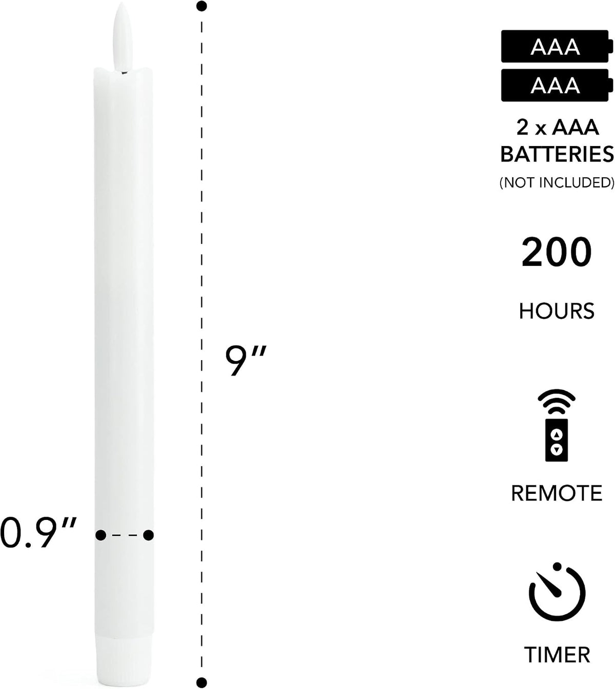 Arora Remote Control Flameless Taper Candles, S/2 3D Flickering Battery Operated LED Window Candles Encased with Real Wax to Light Up Your Home