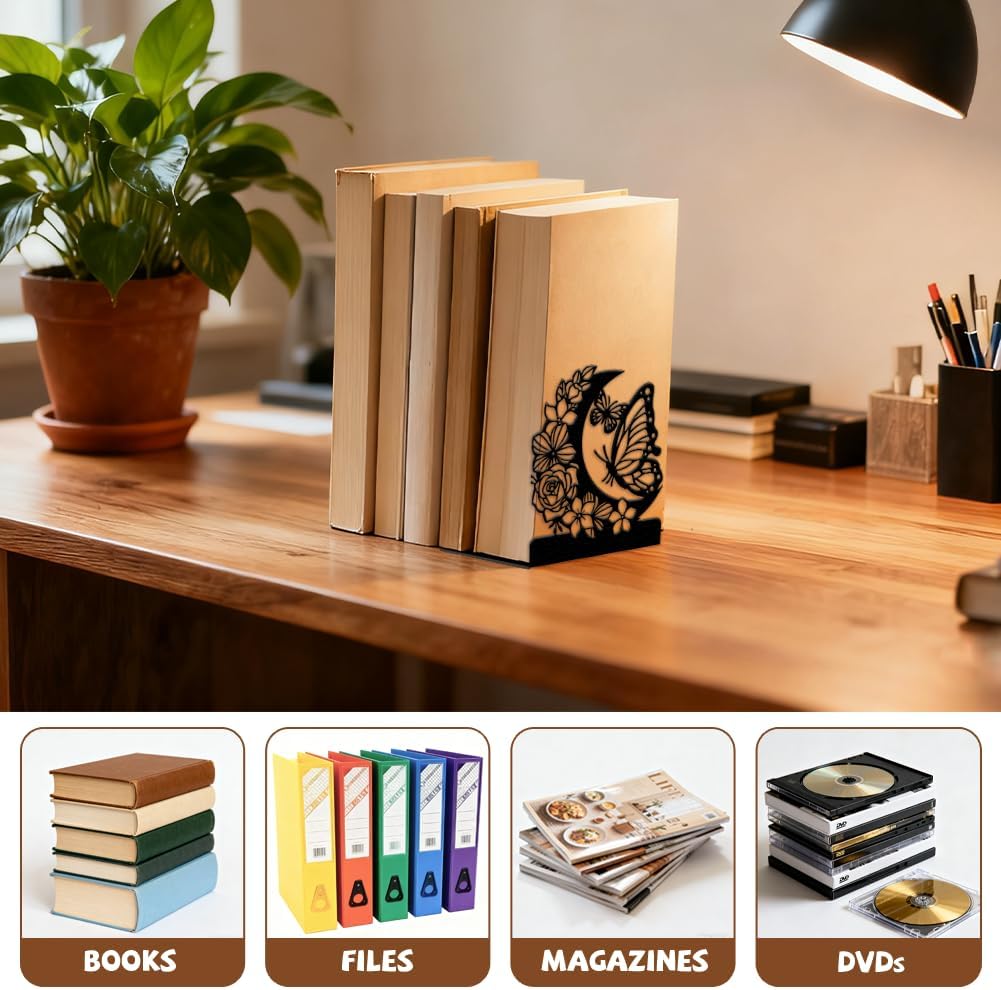 Peacoblue 4.7"x3.5"x5.5" Metal Bookends, Heavy Duty Book Ends for Shelves