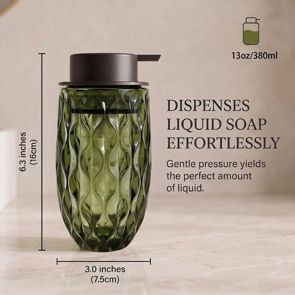 Foaming Hand Soap Dispenser, Green Wavy Glass Matte Black Pump Bath
