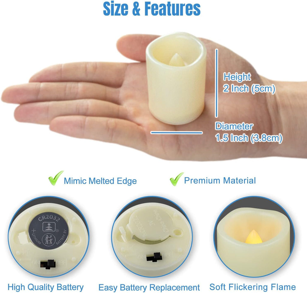 72 Pack 2" Flameless LED Votive Candles, Battery Operated Flickering Electric Outdoor Flameless Tea Lights, Fake Tealight Candle Bulk for Wedding, Christmas, Halloween Decorations