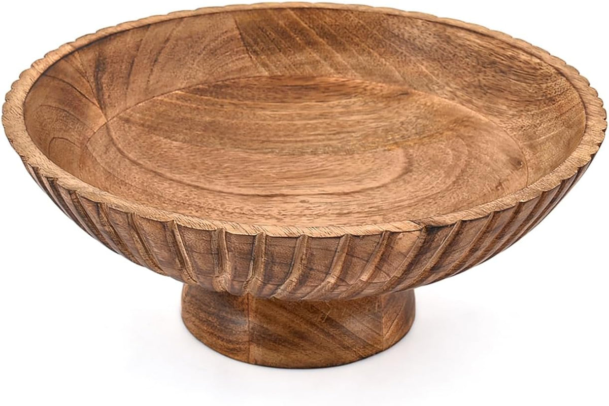 Kimona Fruit Bowl Mango Wood Round Rustic Wooden Stand for Fruits, Vegetables & Home Decor (12" x 12" x 4.75")