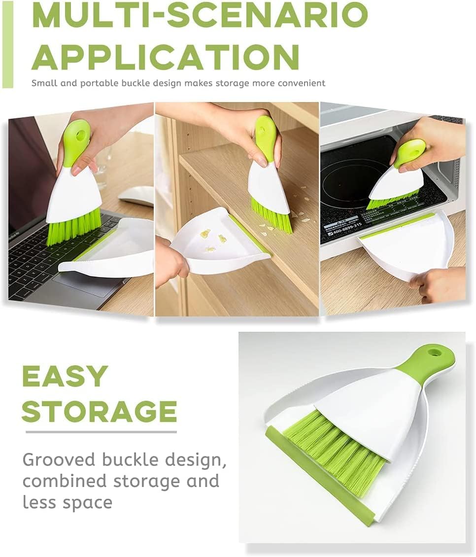 Dust pan Broom Brush Dustpan - Small Broom and Dustpan Set,Mini Broom and Dustpan,Small Dustpan and Brush Set for Home Cleaning, Sofa, Desk, Guinea Pig Cage, Cat Litter etc.（Light Green 2 Set）