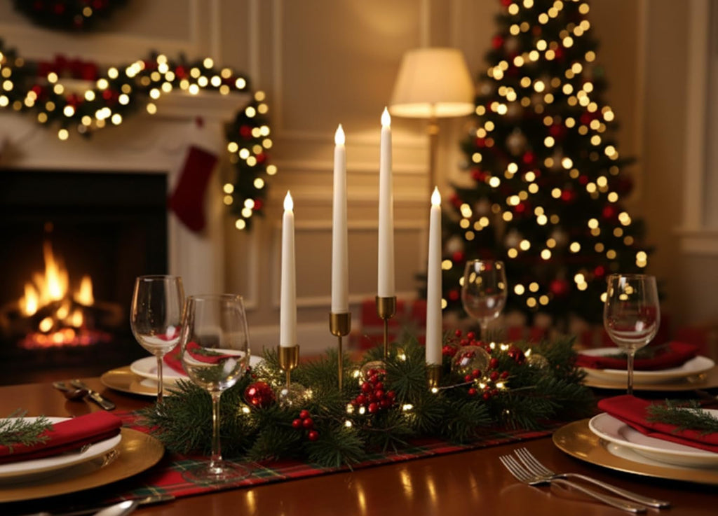 Ivory 10.8" Flameless Taper Candles with Timer, Battery Operated Dinner Candles, Smooth Wax Finish, Warm White LED, Remote & Batteries Included - Set of 4