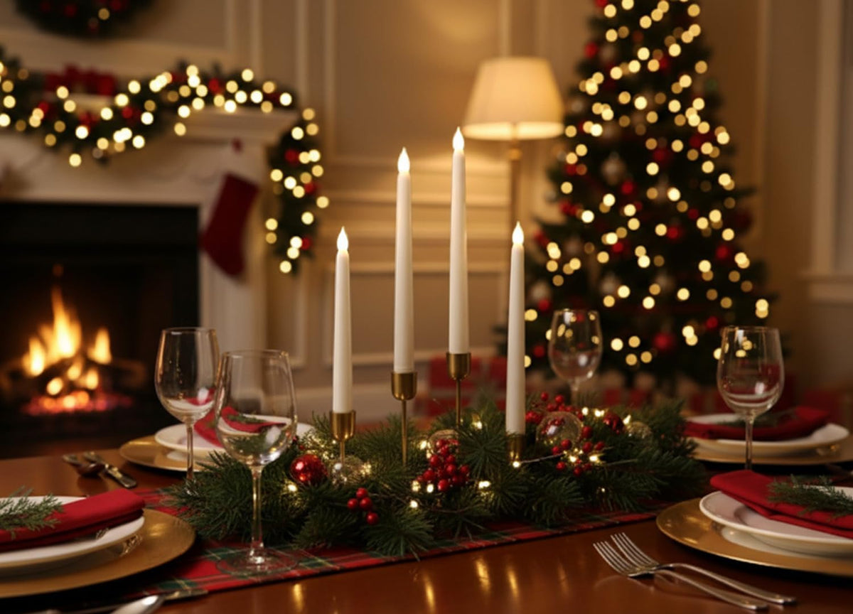 Ivory 10.8" Flameless Taper Candles with Timer, Battery Operated Dinner Candles, Smooth Wax Finish, Warm White LED, Remote & Batteries Included - Set of 4