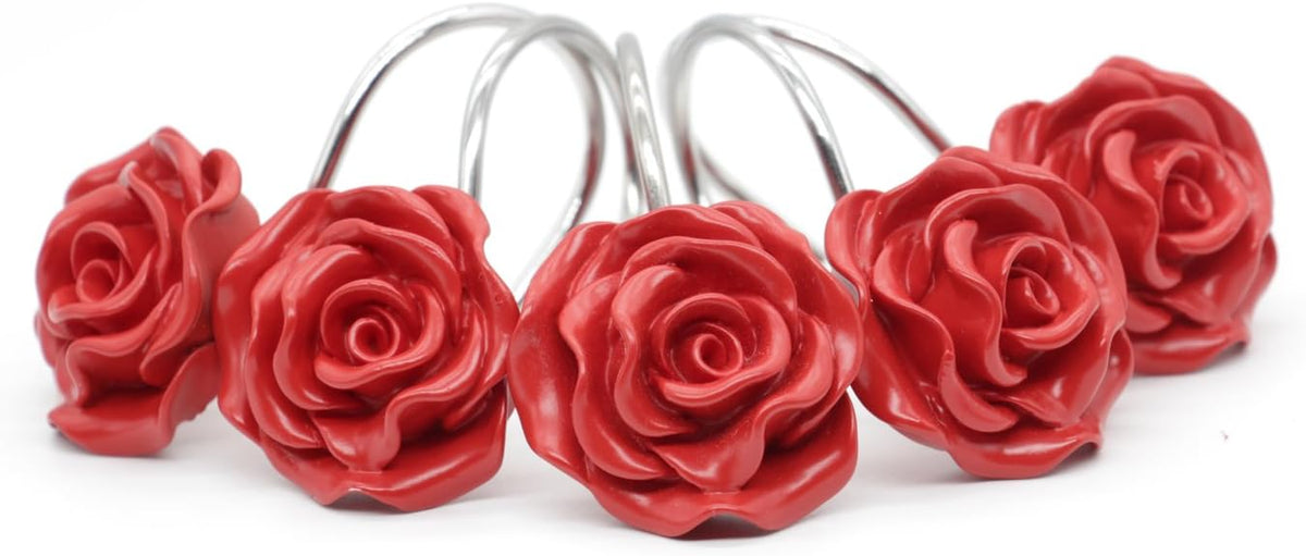 BEAVO 12 Pcs Flower Shower Curtain Hooks, Rose Shower Hooks