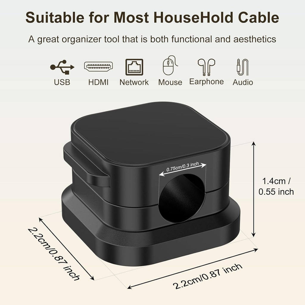 6 Pack Magnetic Cable Clips, Cord Organizer Holder with Strong Adhesive, Desk Cable Management for Home Office Car Desktop Nightstand, Adjustable Wire Keeper, Black