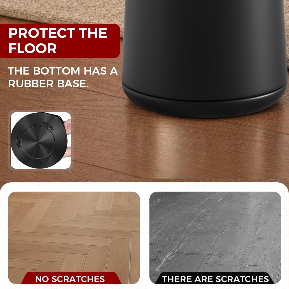 10L/2.6Gal Black Bathroom Trash Can with FILP Lid