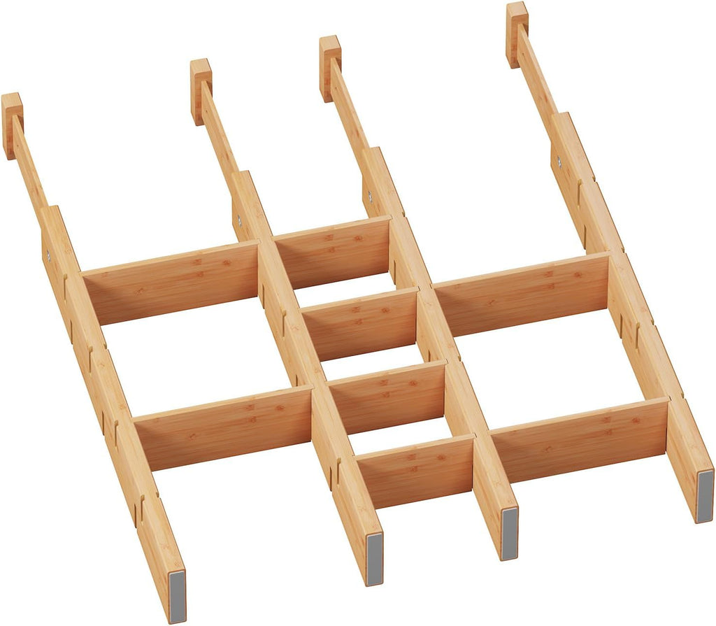 Bamboo Drawer Dividers with Inserts, Kitchen Adjustable Drawer Organizers, Expandable Organization for Home, Dressers, 4 Dividers with 8 Inserts