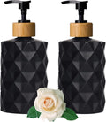 YYTSGG Black Glass Soap Dispenser Set with Bamboo Pump, 12oz, 2 Pack