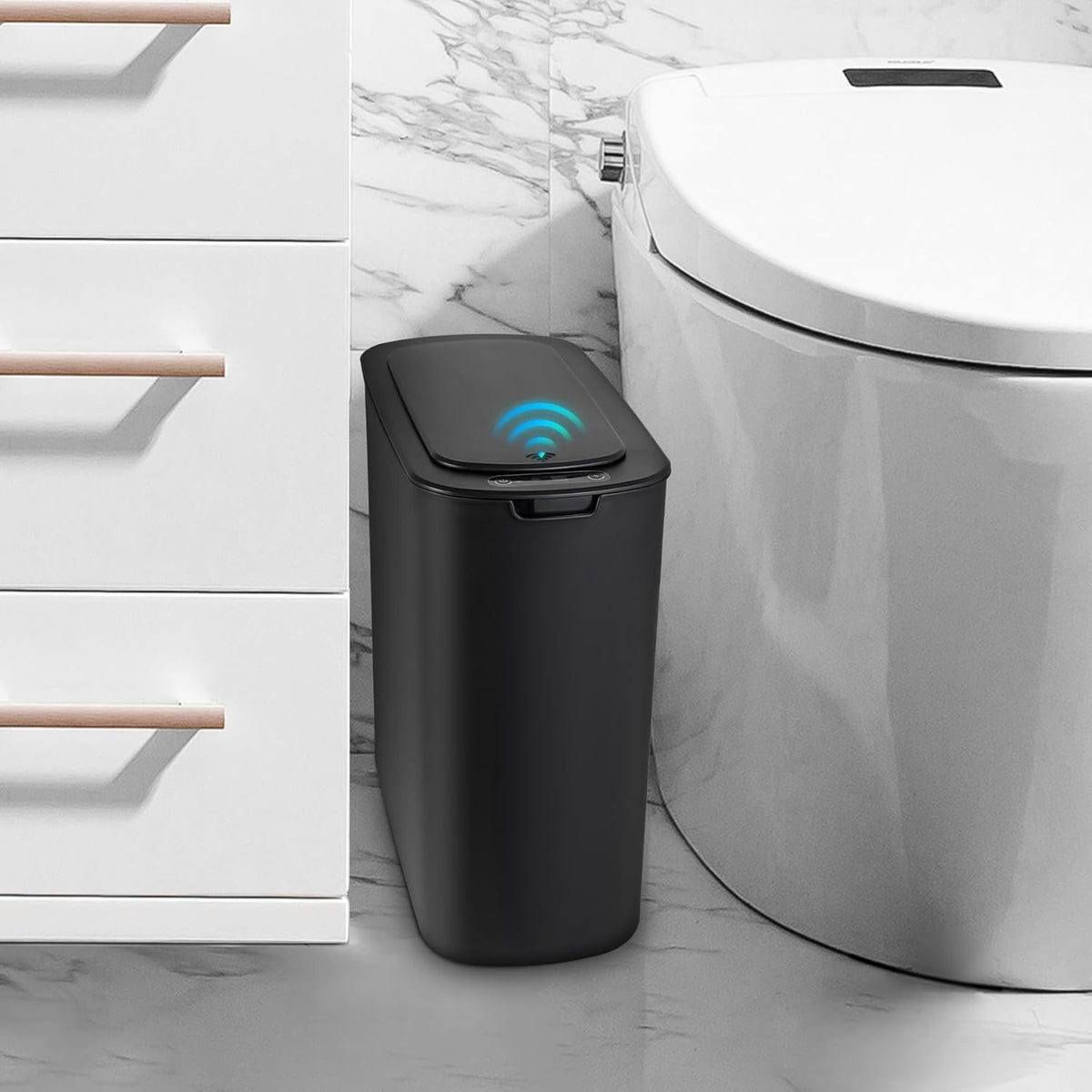Cesun Automatic Small Bathroom Trash Can with Lid, 2.6 Gallon, Black