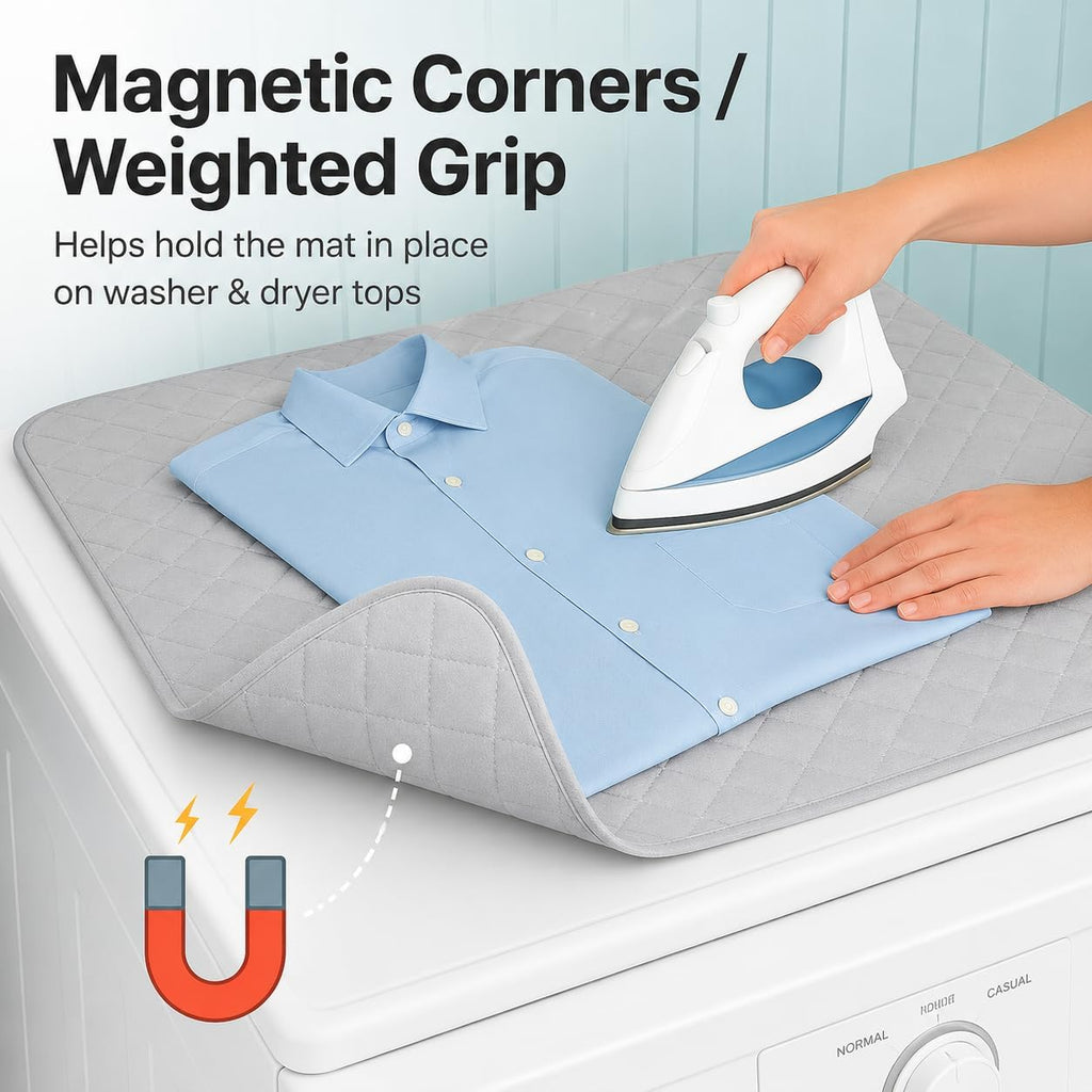 Magnetic Ironing Mat for Washer Dryer, 18 x 31 Inch Quilted Ironing Pad