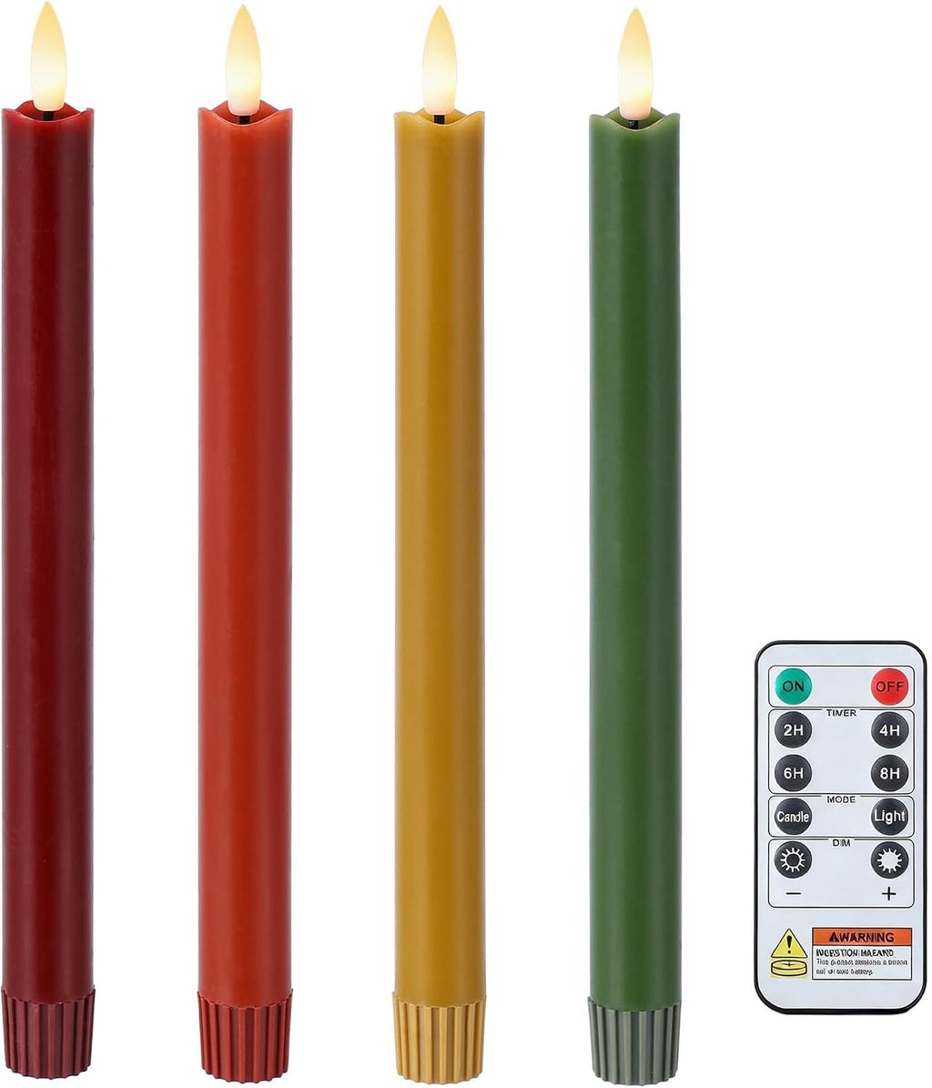 Fall Taper Candles Flameless Candle Sticks Battery Powered, Remote, 4 Pack