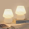 ONEWISH Mushroom Lamps Set of 2 - Small Bedside Table Lamp with Striped Glass, Nightstand Lamp for Bedroom, Living Room, Bulb Included(White)
