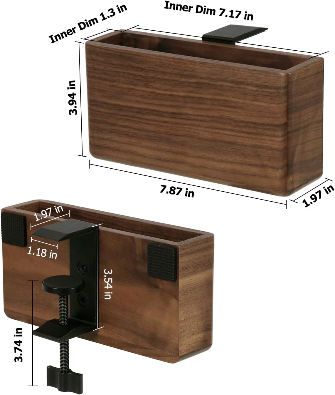Clamp-on Desk Side Storage Rack,Wooden Side Desk Organizer Walnut