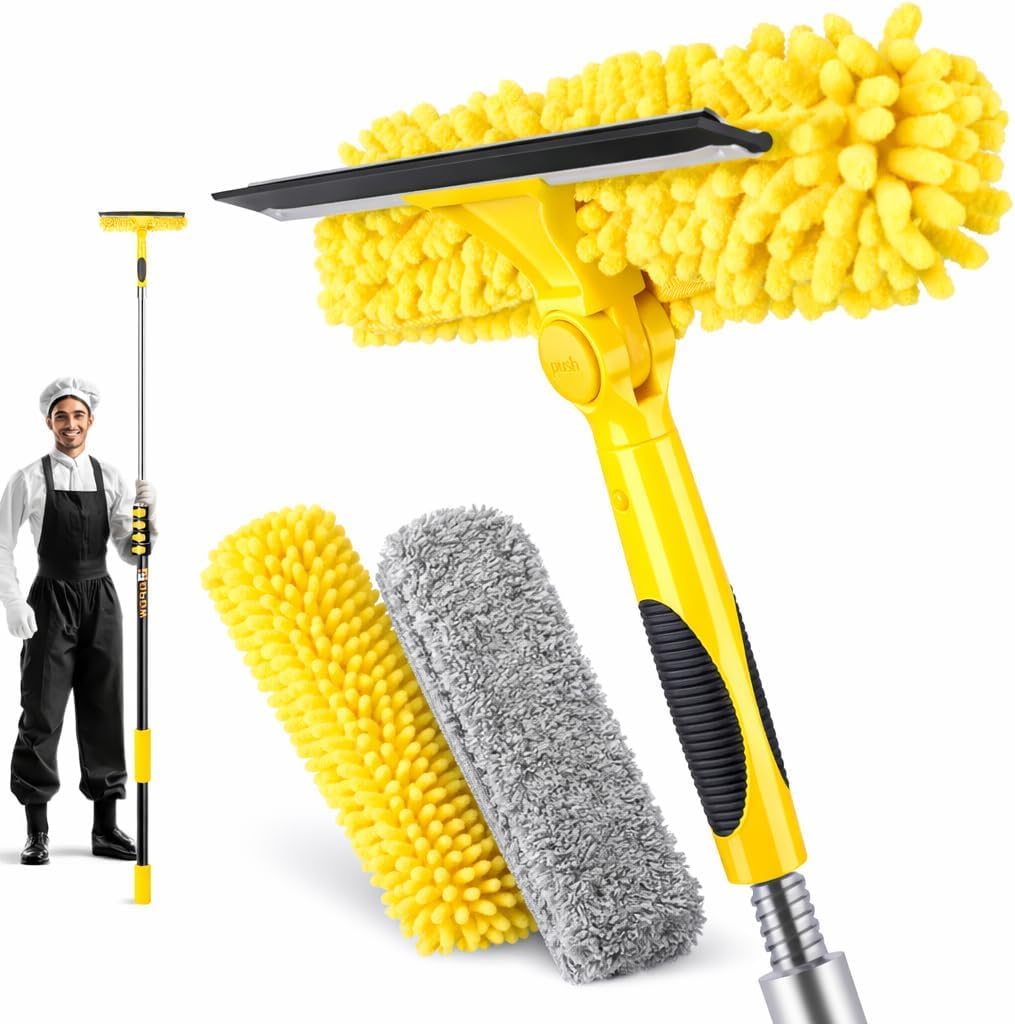 30 Feet High Reach Squeegee Window Cleaner Kit with 5-24Ft Extension Pole