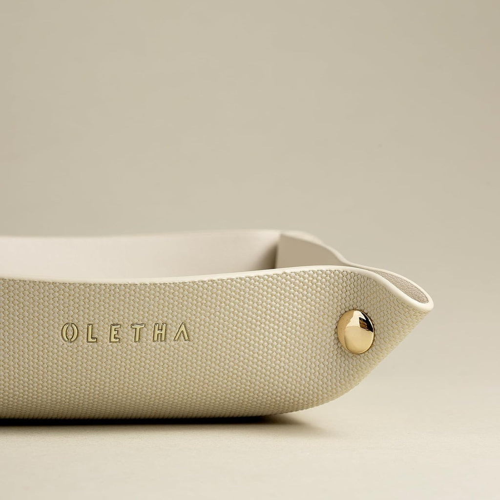 OLETHA Foldable Valet Tray, Travel Essentials, Canvas Grain, Greige