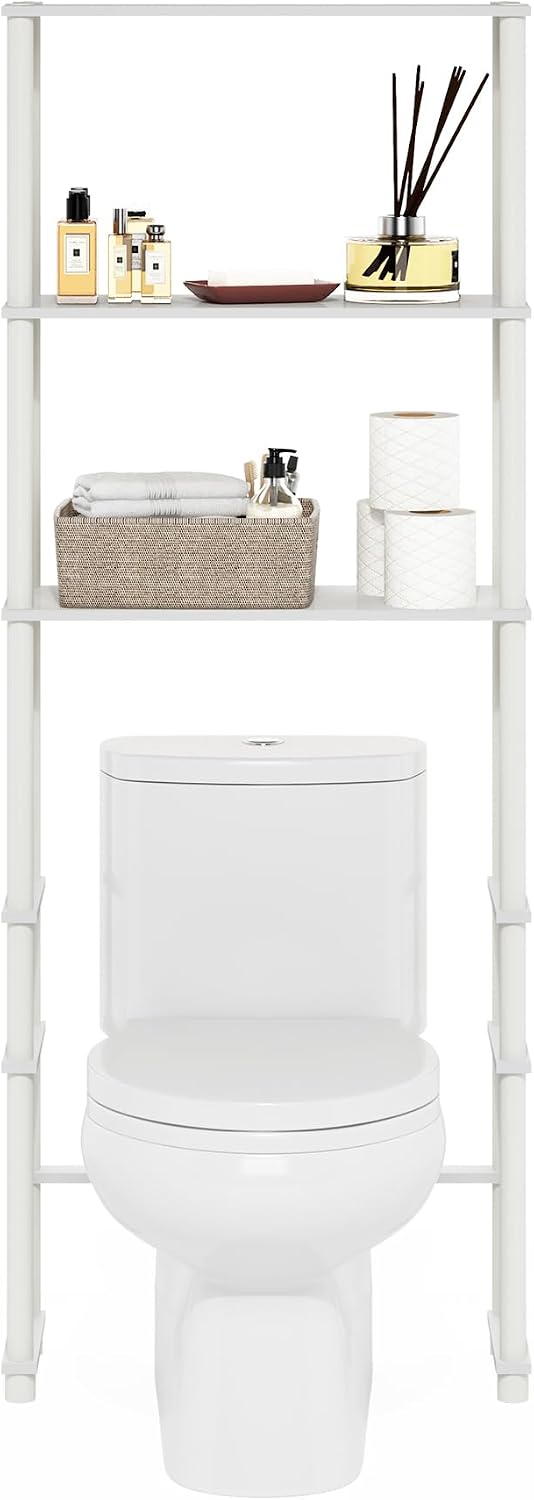 Furinno Turn-N-Tube Over The Toilet Storage, 3-Shelf Over The Toilet Organizer, Freestanding Space Saver Bathroom Shelf, for Bathroom Organizers and Storage, White