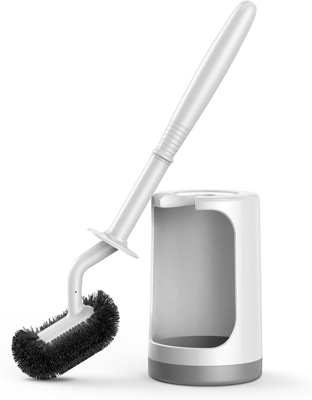 HAMITOR Toilet Bowl Brush Holder Set: Curved Design with Holder for Deep Cleaning Under Rim - Compact Hidden Scrubber for Small Space - Modern RV Bathroom Accessories - White 1 Pack