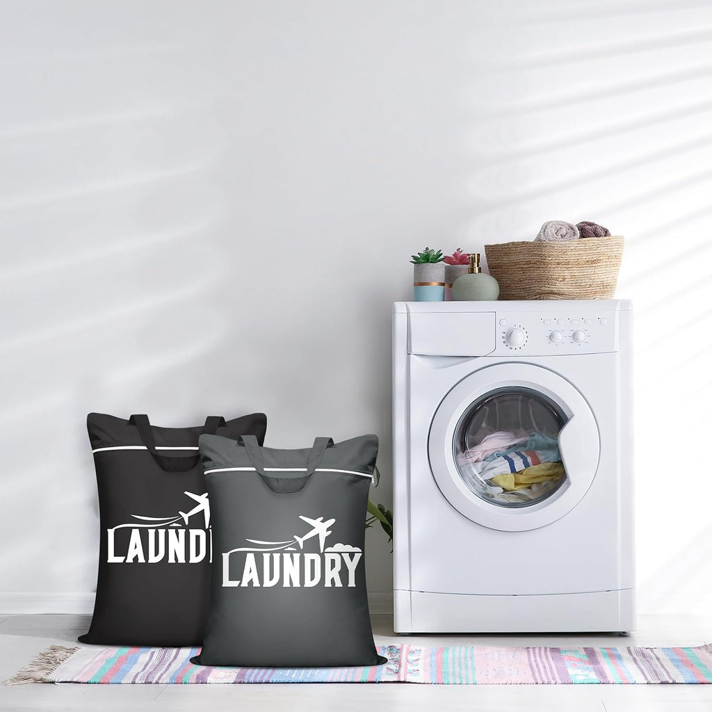 2 Pcs Large Travel Laundry Bags - Washable Waterproof Wet Dry Bags for Dirty Clothes, Swimsuits, Gym Clothes, Laundry, Swimming Pool, Yoga, College Dorm (Black+Grey)