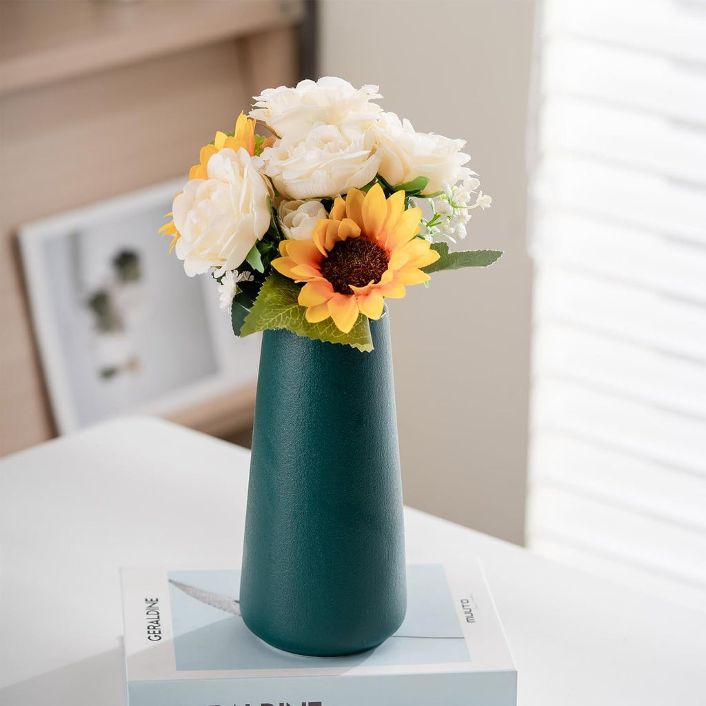 Simple Boho Ceramic Flower Vase for Home Decor (Green,Big)
