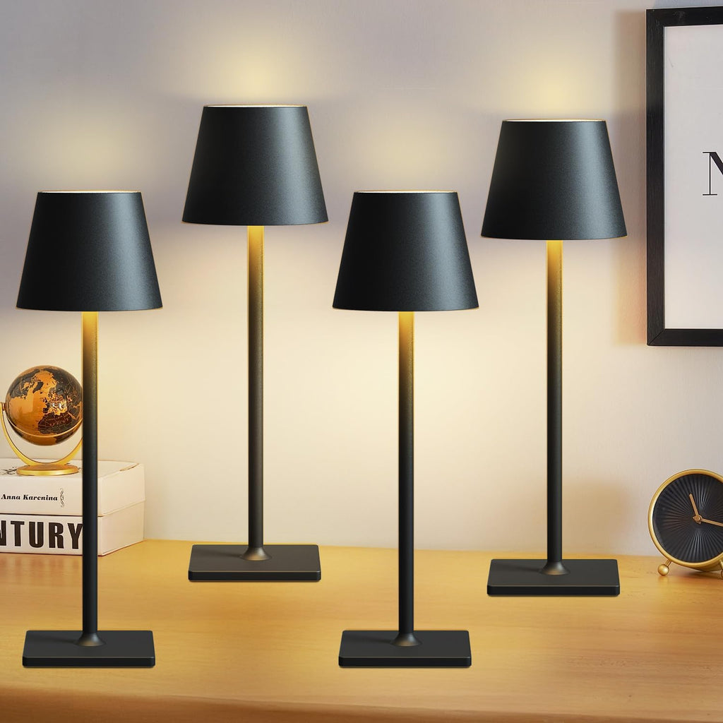Fizrice Cordless Table Lamp Rechargeable Black 4 Pack Battery Operated