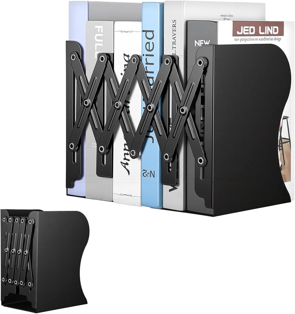 2 Pack Adjustable Bookends Heavy Duty Metal Bookends for Heavy Books Shelves Book End Bookshelf Organizer for Desk Large Black 19 Inch
