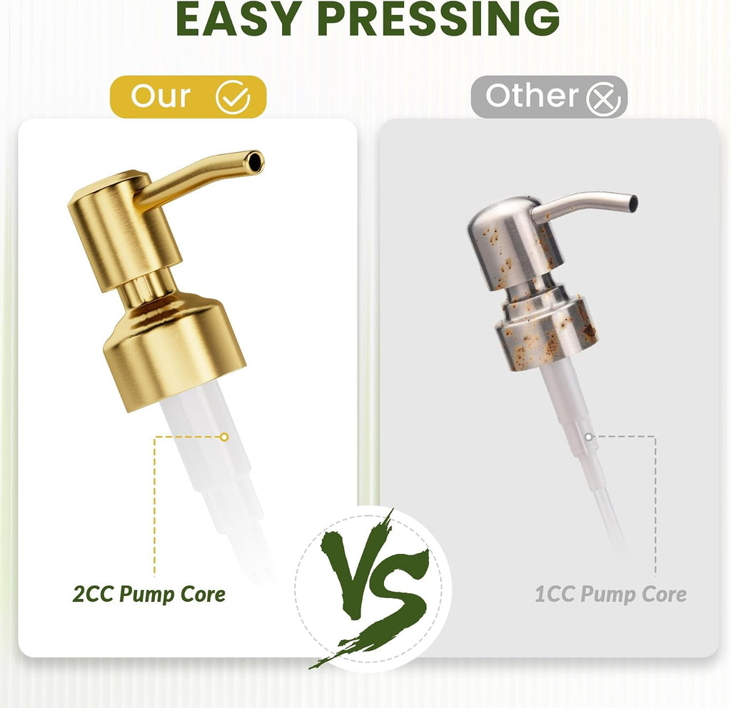 AmazerBath Soap Dispenser Green Glass Soap Dispenser with Pump Stainless Steel, 14.2OZ Luxury Gold Hand Soap Dispensers Bottles Bathroom, Refillable Kitchen Soap Dispenser for Dish Soap, 1 Pack