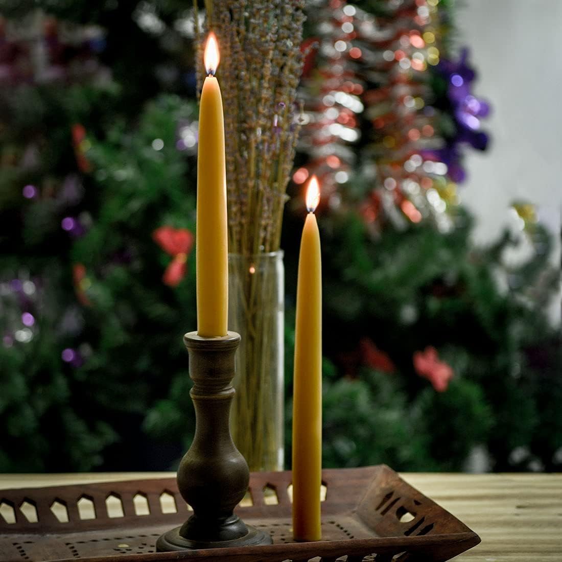 DEYBBY Beeswax Taper Candles, 10 Inch, Unscented, Natural, 12 Pack