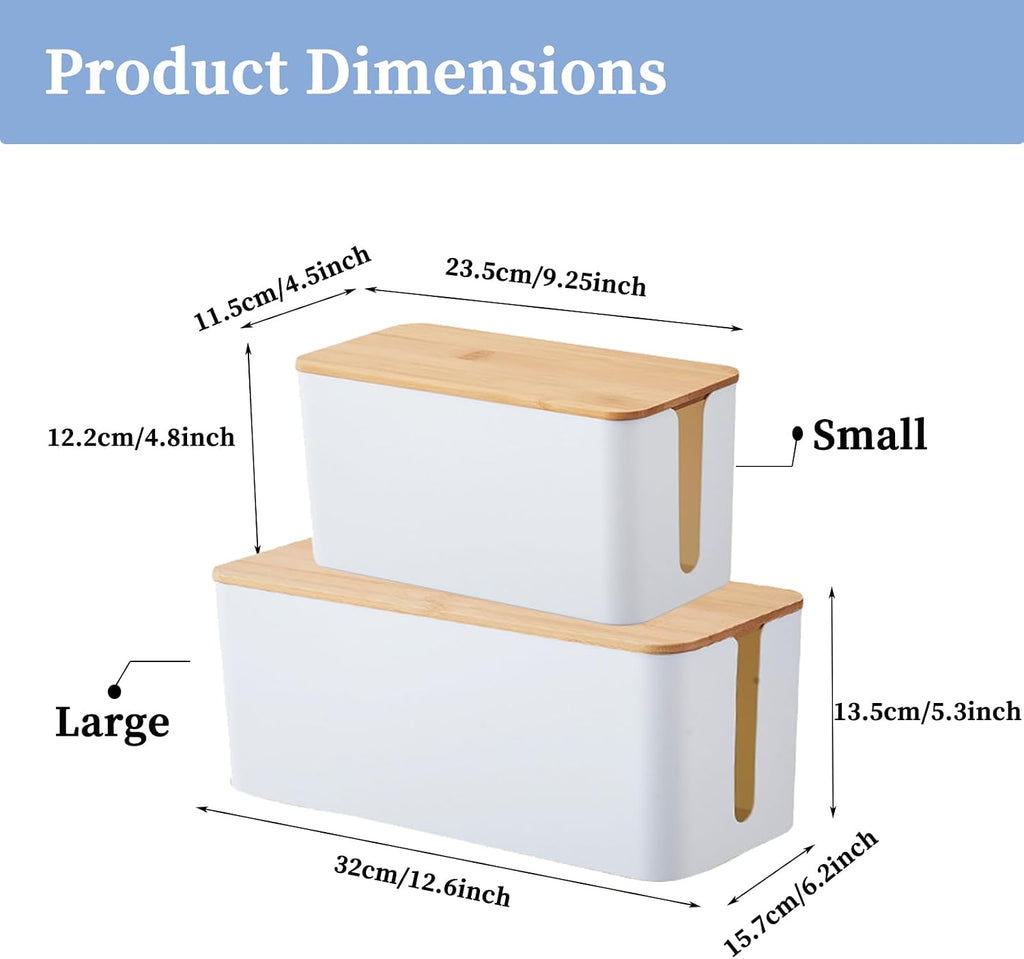 Bamboo Lid Management Box Cord Organizer Box for Power Strips Router