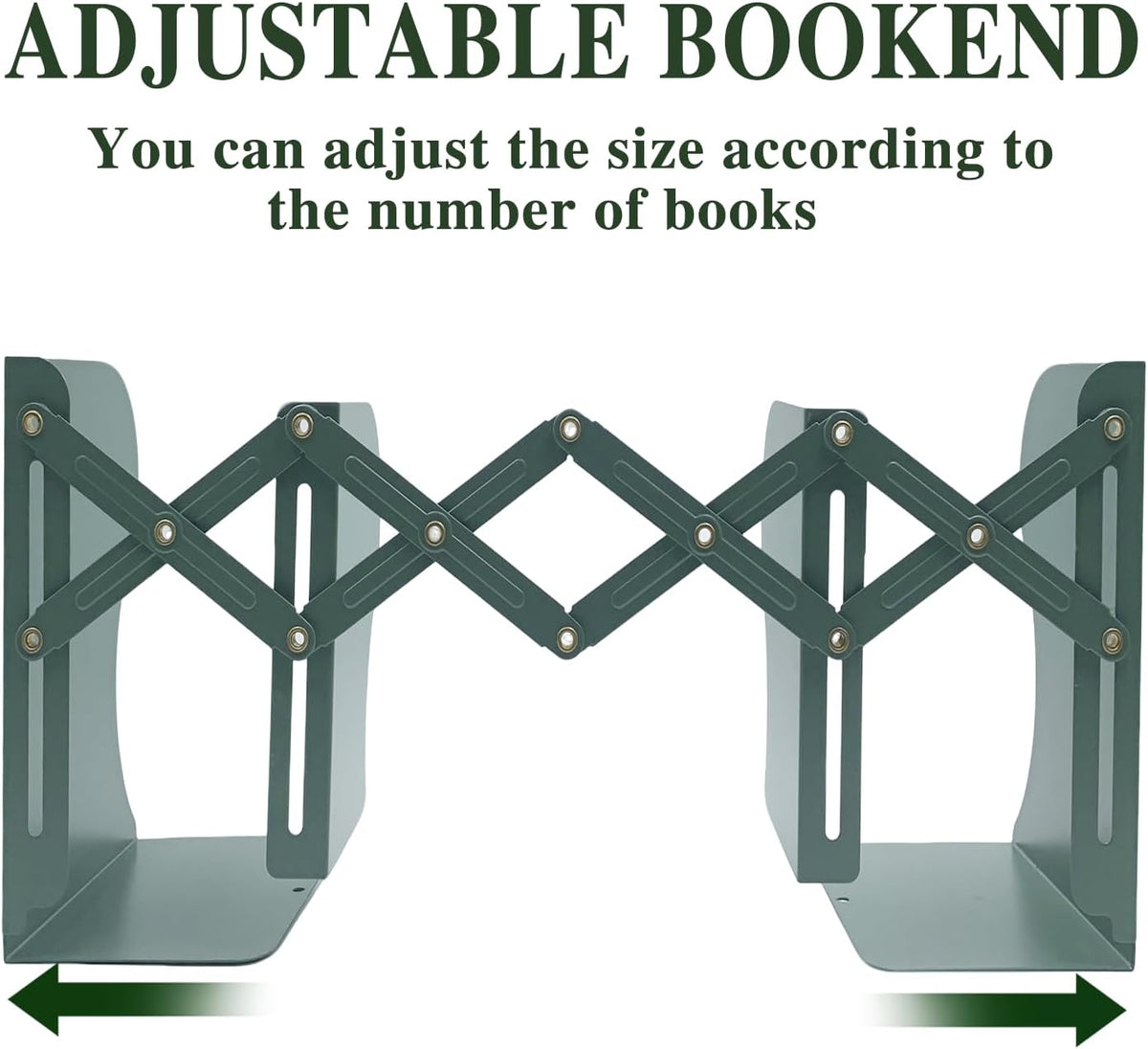 Adjustable Bookends Non Skid Decorative Bookends,Metal Bookend for Heavy Books,Bookshelf Organizer Holder for Books and Magazines for Desk(Green)