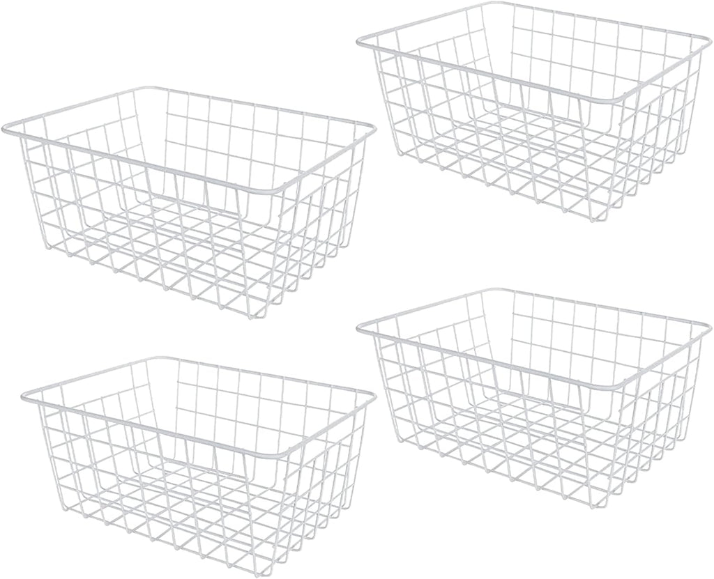 4 Pack Deep Freezer Organizer Bins Stackable Wire Basket for Organizing Metal Wire Storage Baskets for Pantry, Freezer Baskets for Chest Freezer, Upright Freezer