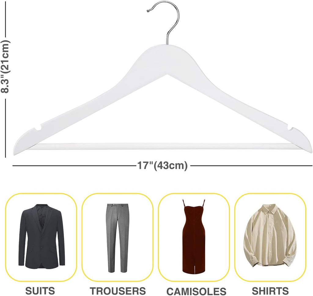 White Wooden Hangers 30 Pack Slim Coat Hangers for Closet with Smooth Finish,Shirt,Suit,Dress,Heavy Duty Clothes Hanger