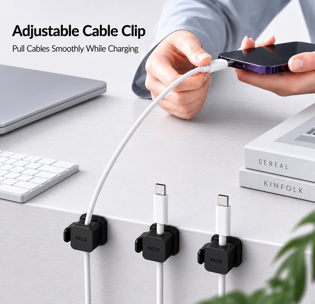 PZOZ Cable Clips 6 Pack, Adhesive Cable Management Clips with Secure Buckle