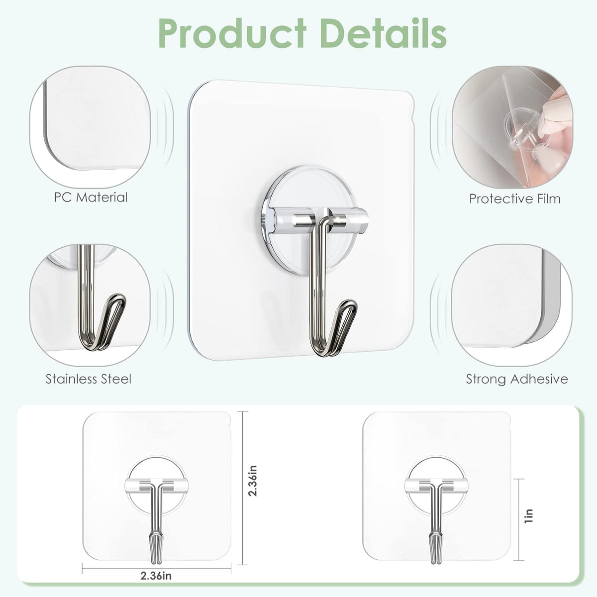 Adhesive Wall Hooks, 13 lb Clear Window Hooks Sticky Hooks 10 Pack