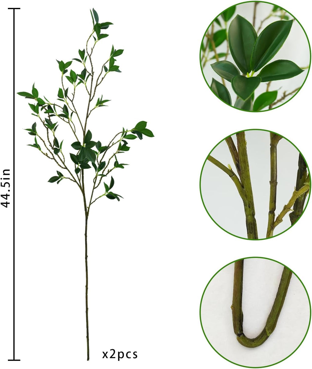 Krissing 2Pcs Artificial Greenery Stems, 44inch Fake Ficus Twig Branches