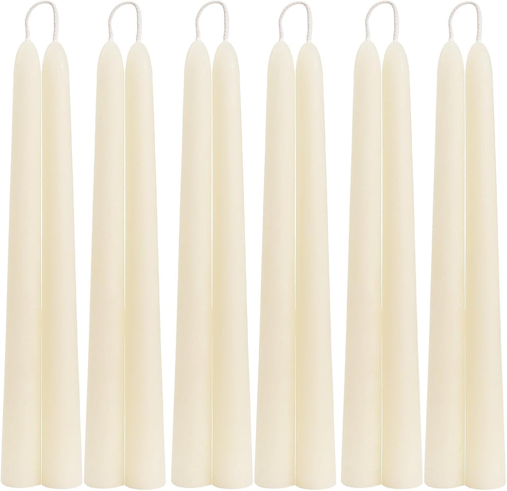 DEYBBY Beeswax Taper Candles, Clean Burning, Cream White, 9 in, 12 Pack