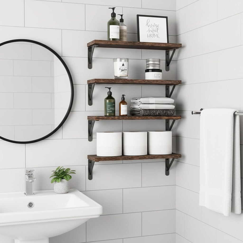 Fixwal Wall Floating Shelves for Home Decor (Brown, Set of 4, 16.5 Inch)