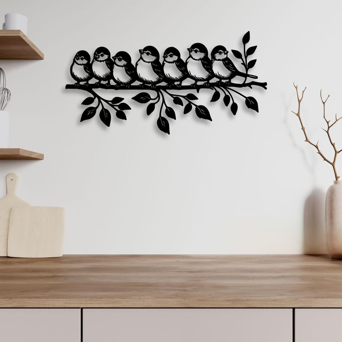 LIYOUYA Birds Flock Standing on Tree Branch Metal Wall Decor - Rustic Farmhouse Room Decor Black Wall Art Home Decor for Living Room, Bathroom, Bedroom, Dining Room, Courtyard (Black)