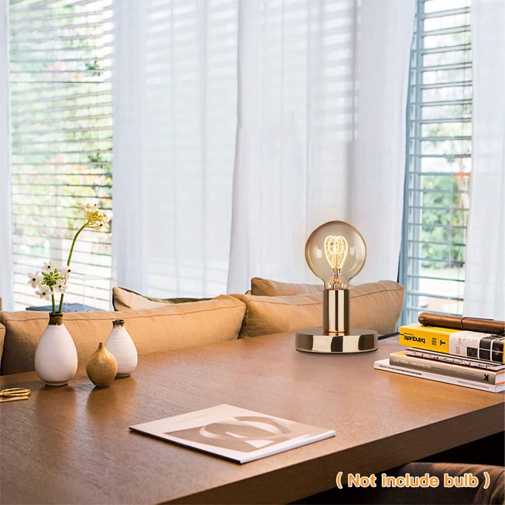 Helunsi Industrial Table Lamp Base, E26 E27 Gold Lamp Base Without Shade