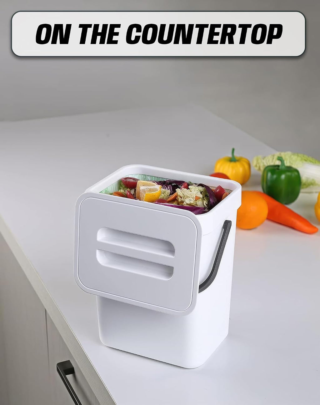1.3 Gal Compost Bin, Hanging Small Trash Can with Lid, 5L/White