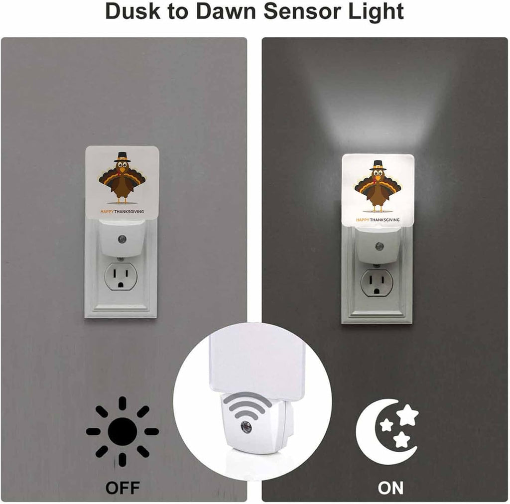LED Night Light Plug into Wall with Dusk to Dawn Light Sensor White Energy Efficient Cartoon Thanksgiving Turkey Nightlight for Bedroom Bathroom Hallway Living Room Kitchen