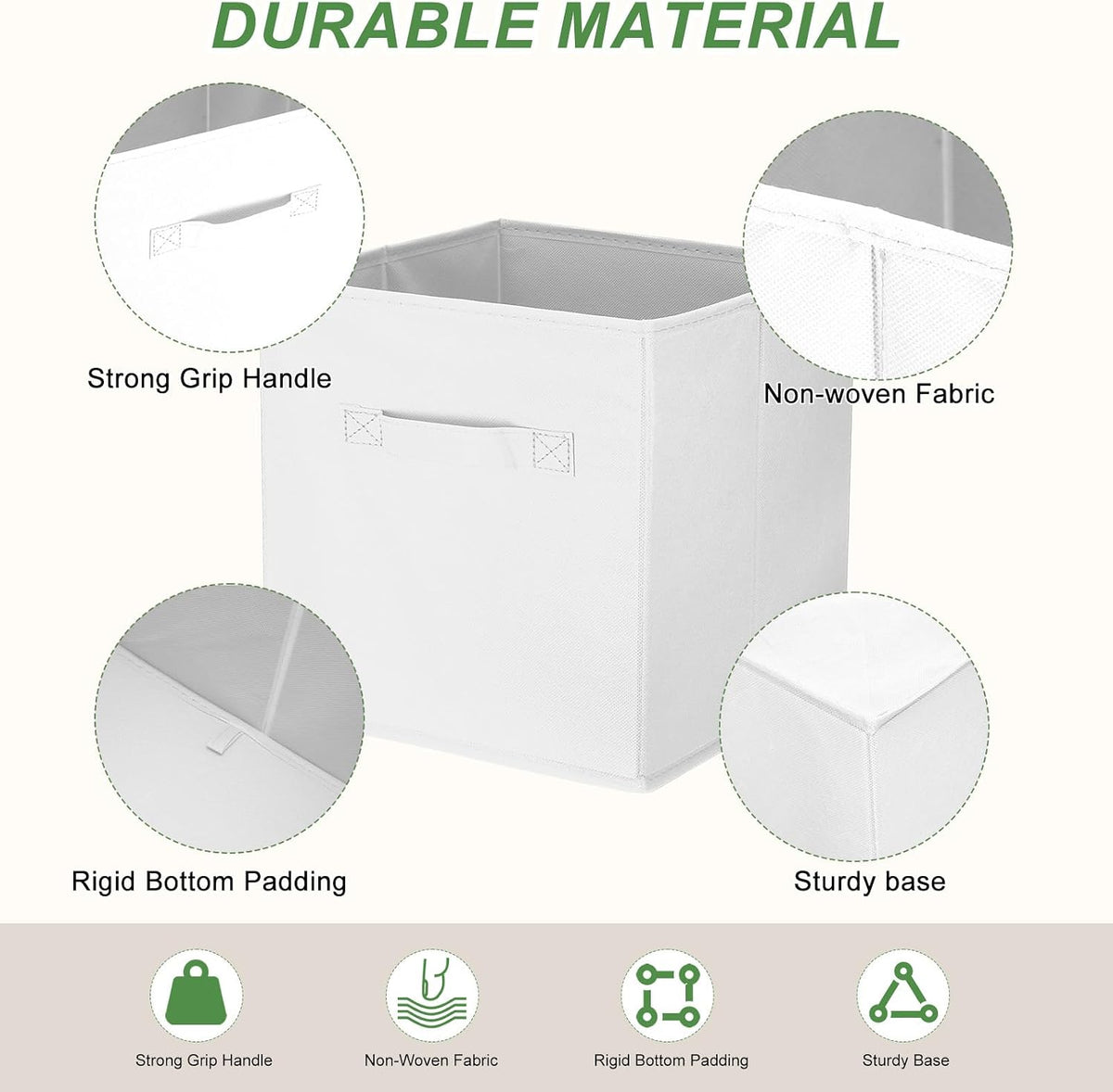 uxcell 3Pcs Fabric Storage Bins, 11 Inch Cube Storage Bin Foldable Storage Cube Organizer Bins with Handles for Shelf Closet, Nursery Home, Bedroom(White)