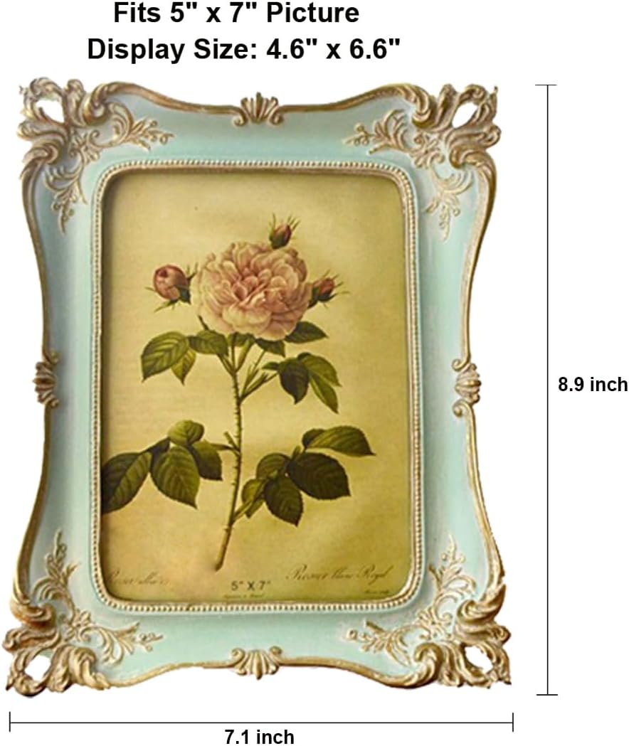 CISOO 5x7 Antique Vintage Picture Frame Blue Ornate Floral Table Wall Decor