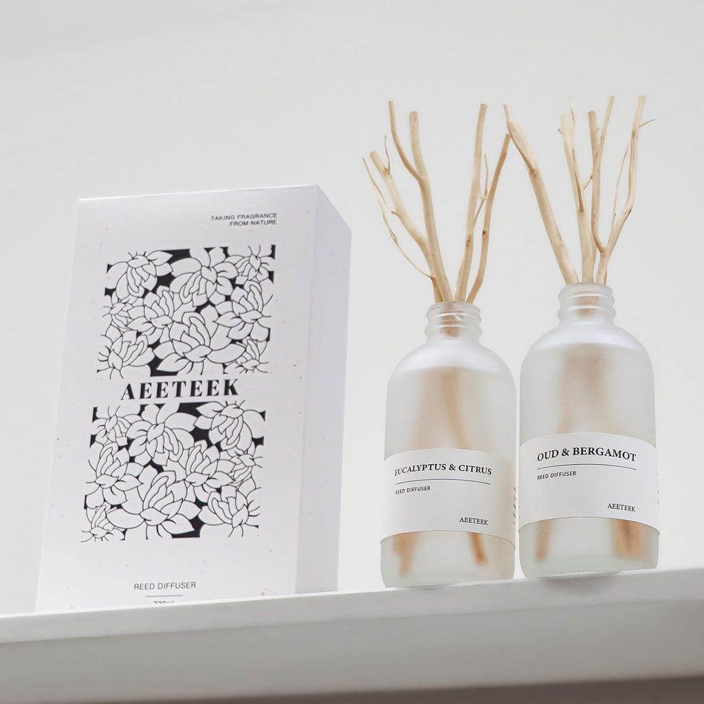 Eucalyptus Citrus & Oud Bergamot Reed Diffuser Set of 2, 14.8 oz(220mlx2) Scented Oils with Willow Branches Diffuser Sticks, Long Lasting Essential Oil, Air Freshener for Home, Office